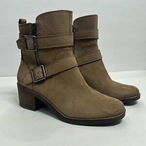 Lucky Brand Tan Upper Leather L K Castillas Round Toe Block Chunky Heel Boots 9